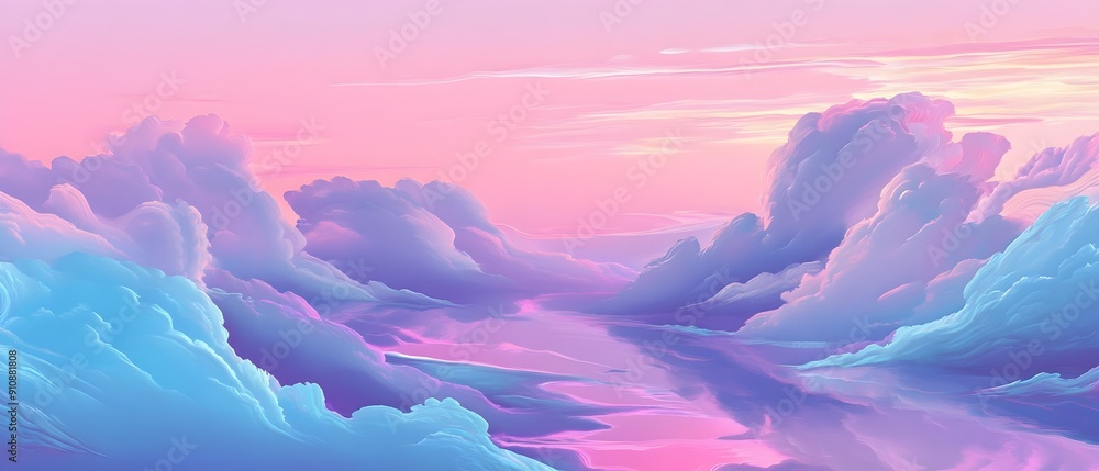 Poster enchanting pastel hued dreamscape in the sky with ethereal clouds and mesmerizing gradient patterns 