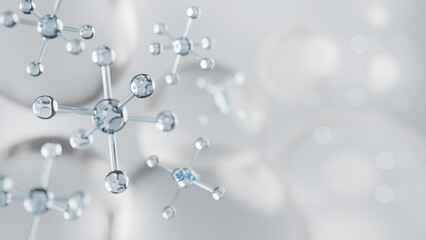 Molecules Cosmetic serum, Skin Repair, Collagen Serum, Cosmetic Background, 3D Rendering