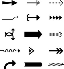 Set of arrows black icon. Collection different arrows sign. Vector illustration