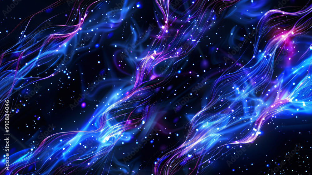 Poster wavy lines flowing in outer space with abstract background and stars