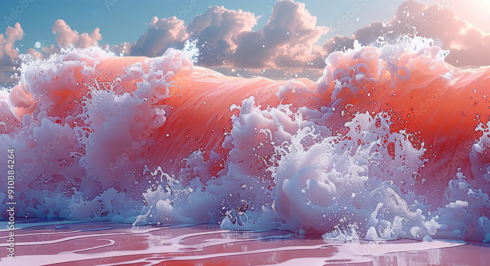 Aufkleber A pink and orange wave with white foam splashing over the top of it. Generative AI.