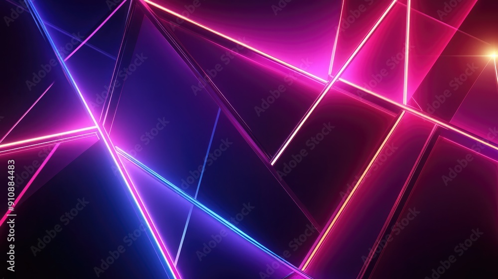 Poster 3d geometric patterns with glowing neon lines, abstract background