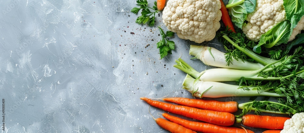 Poster nutritious organic vegetables featuring cauliflower and carrots perfect for backgrounds and health r