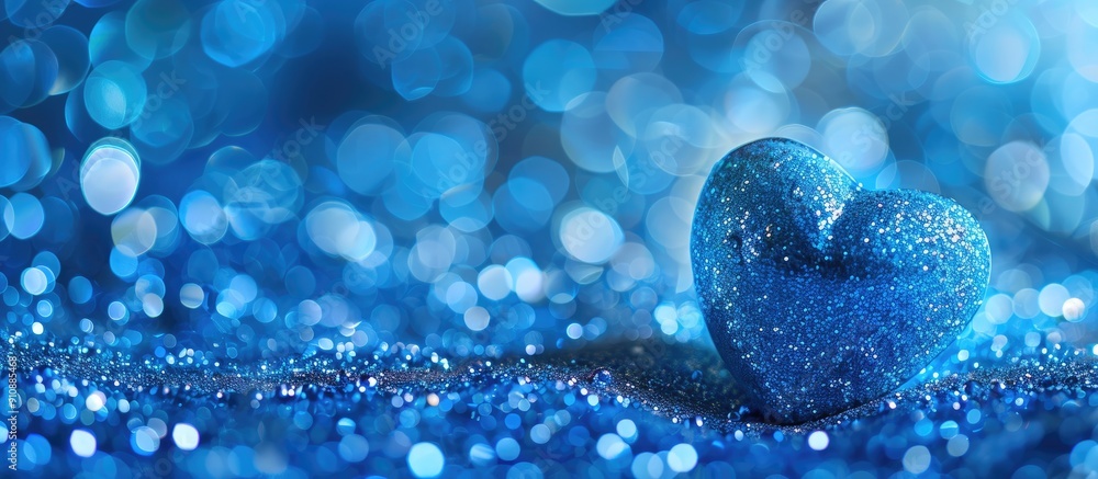 Aufkleber Sparkling blue background with a blue heart symbol representing love ideal for a Valentine s Day cosmetics theme set in a horizontal frame with copy space image included