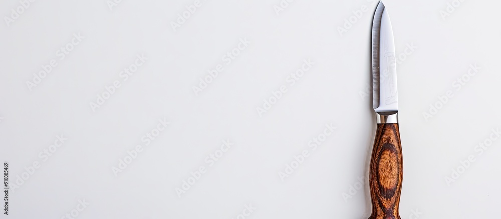 Poster a knife with a wooden handle set against a blank white background providing ample copy space image