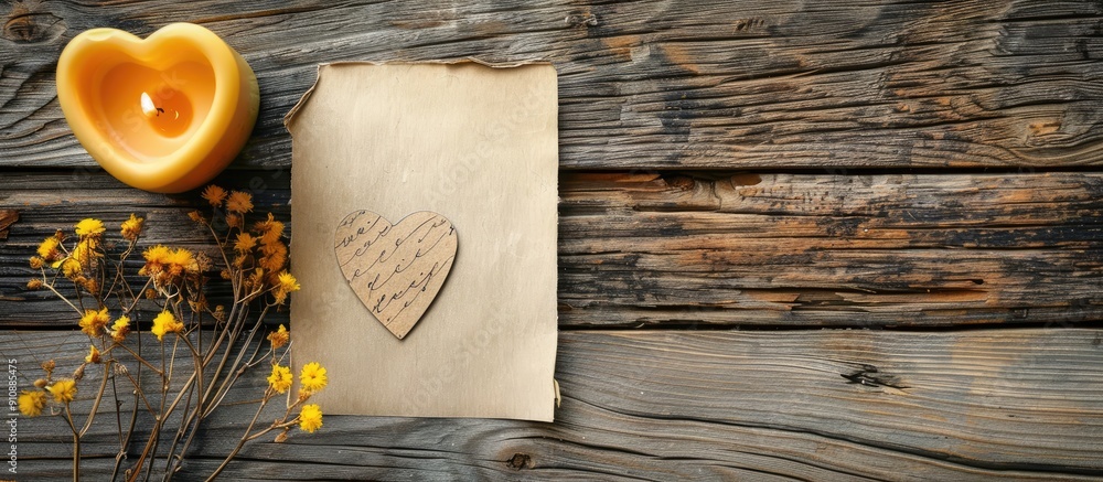 Aufkleber wedding greeting card with a rustic background featuring a blank note a yellow decorative heart a li