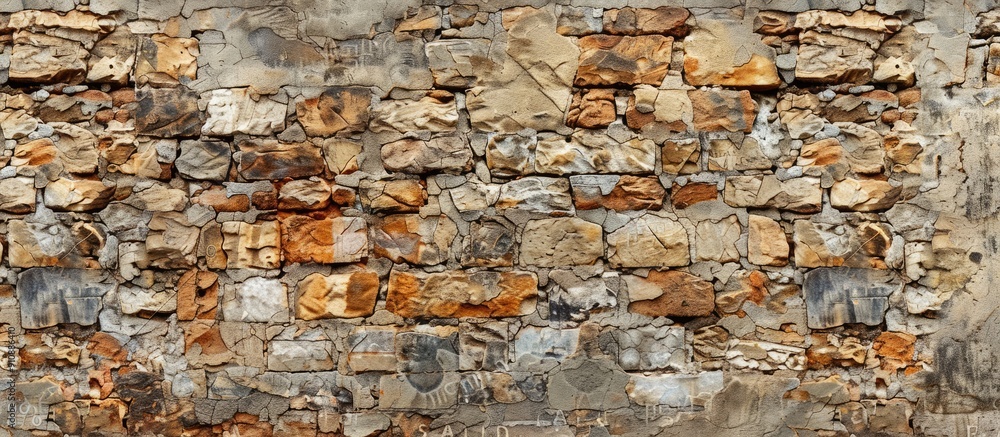Fototapete rustic style wall made of old marable bricks featuring a unique destroyed stone pattern includes cop