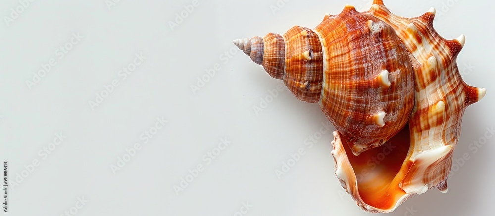 Poster an orange color brown shell showcased on a white backdrop displaying copy space image