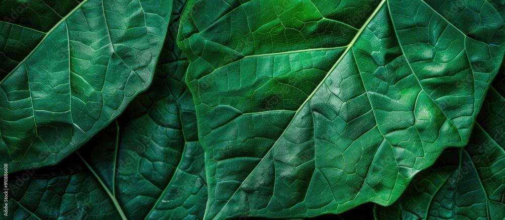 Poster Background with copy space featuring the textured surface of a green leaf ideal for design and presentation purposes