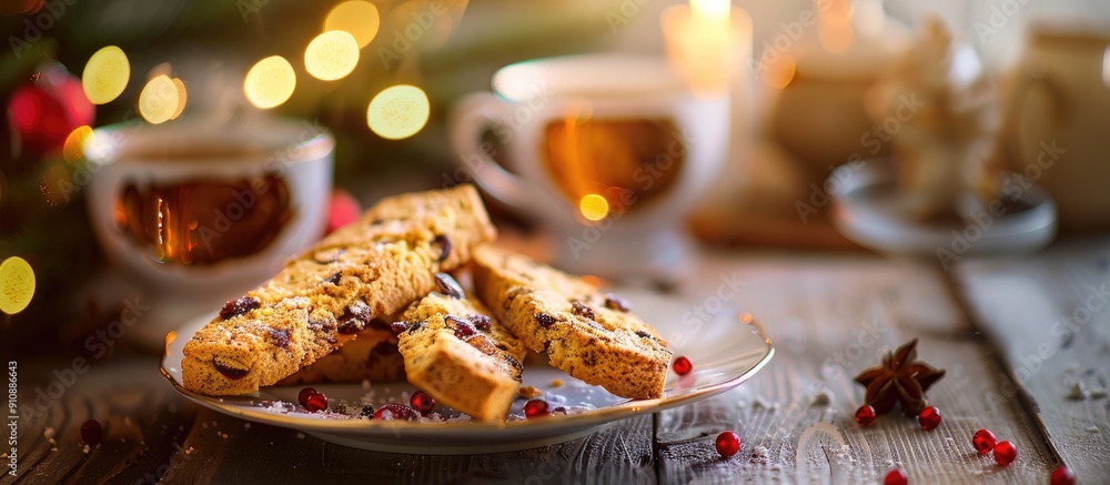 Aufkleber A food image with biscotti placed on the table for tea with selective focus creating a visually appealing copy space image