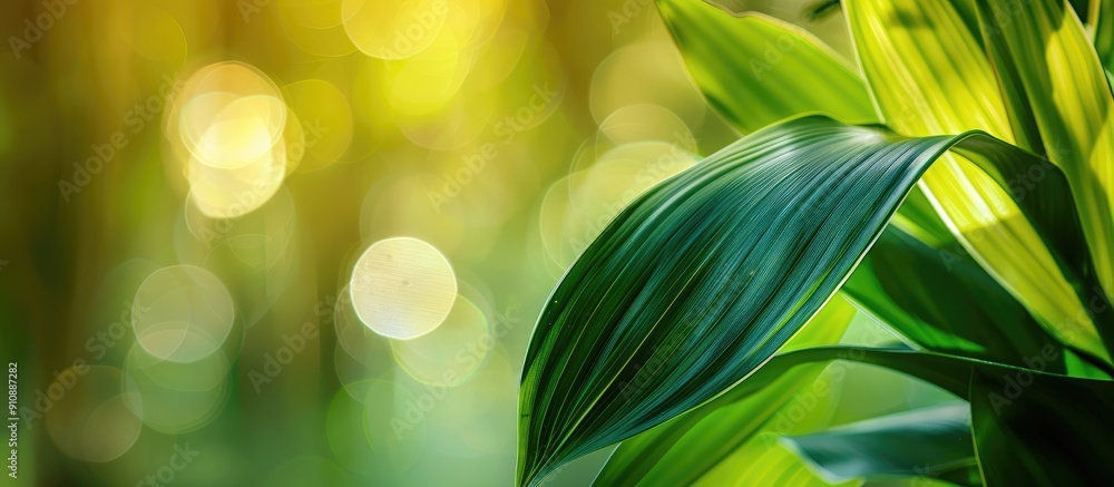 Aufkleber Macro photograph featuring a lily leaf with a blurred background provides ample copy space image for text or graphics