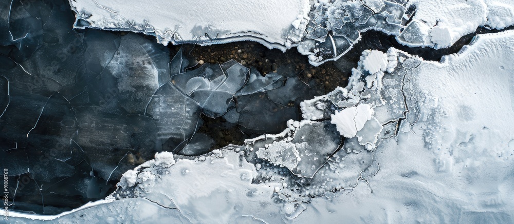 Fototapete springtime river with ice and cracks ideal for a copy space image
