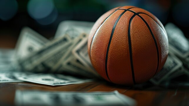 Sports And Gambling Concept, With A Basketball And American Dollars, Highlighting The Stakes, Wallpaper Pictures, Background Hd