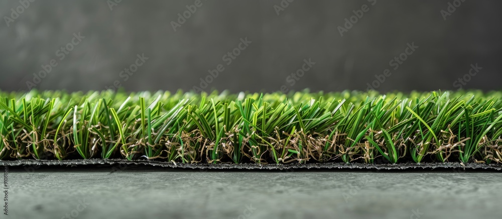 Poster synthetic turf featuring brown thread on a gray backdrop with copy space image