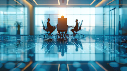 Executives discussing digital transformation initiatives in a modern conference room, with copy space. Generative AI.
