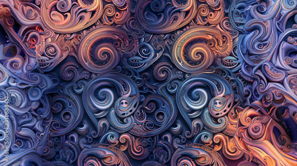 Poster complex background with many details, showing a variety of shapes creating a captivating design