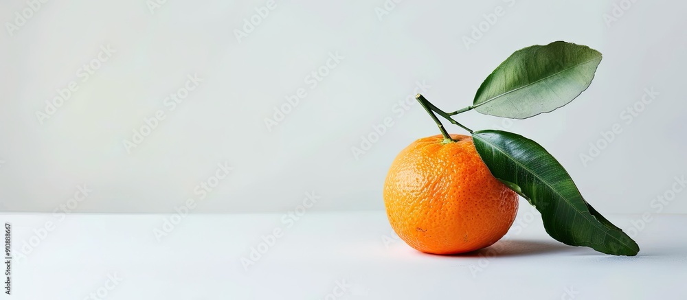 Poster a ripe mandarin fruit displayed on a white backdrop with ample copy space image