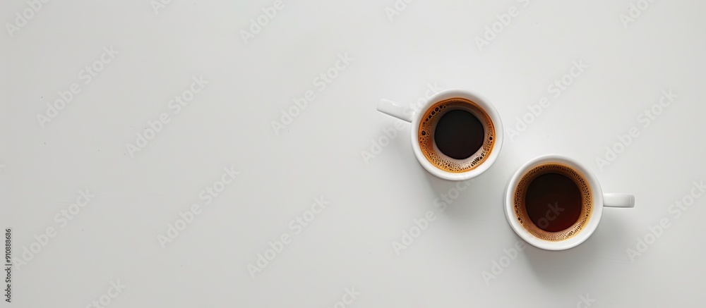 Leinwandbilder copy space image featuring two cups of coffee alongside a blank sheet of paper for text or design