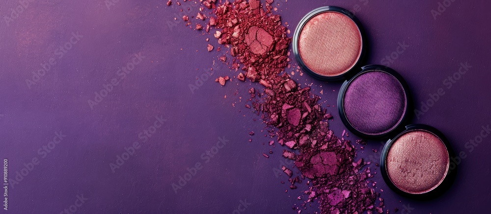 Poster three eye shadows on a purple backdrop with a free copy space image