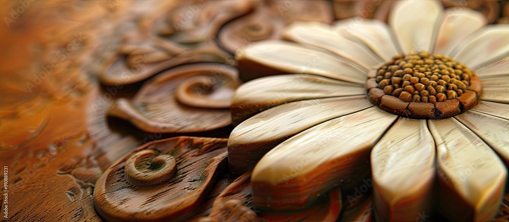 Poster a wooden daisy object with a stylish and decorative design on a copy space image