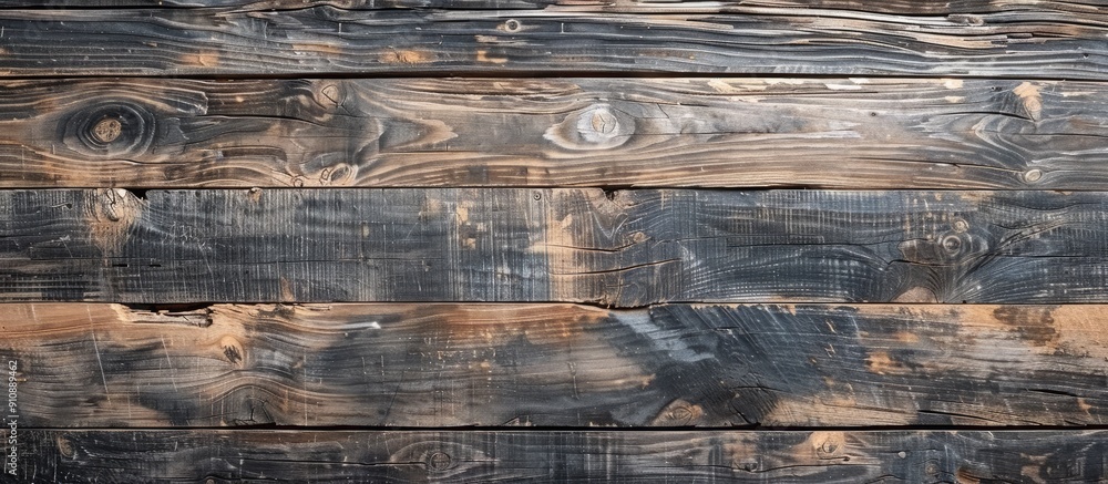 Aufkleber Old weathered wooden surface serving as a rustic wallpaper backdrop with space for adding images. Creative banner. Copyspace image