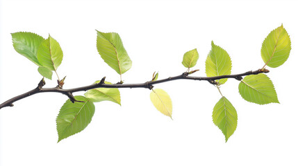 Fototapeta premium Vibrant Green Branch with Leaves Isolated on White Background 