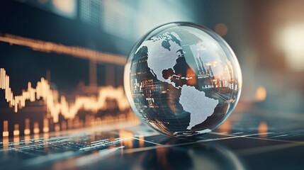 A globe with financial graphs wrapped around it, overlaid with the shadow of political turmoil, illustrates the global impact of political instability on investment returns. The image is designed