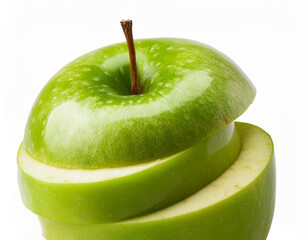 Close up of a green apple and a white background