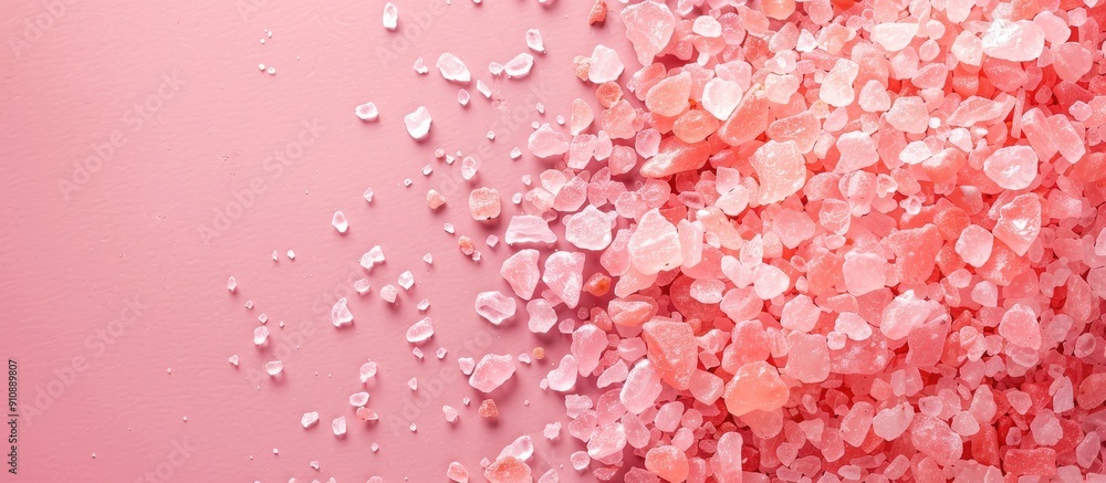 Poster Pink salt scattered in a background with copy space image