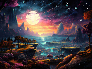 Obraz premium Fantastic Nebula Galaxies Deep Space Elements This Illustrations Cartoon style