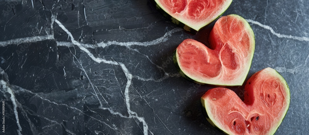 Aufkleber watermelon hearts carved for valentine s day with a copy space image available for customization