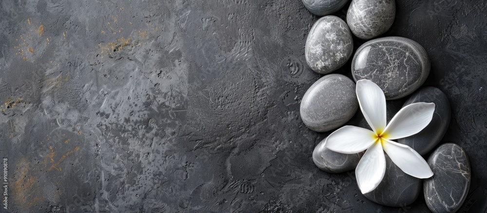 Aufkleber gray background with spa stones and a flower perfect for a copy space image