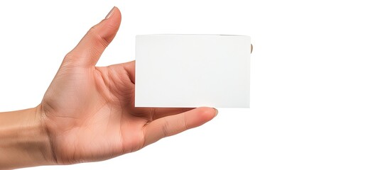 Obraz premium Isolated on a white background a hand holding a card Suitable for use as a copy space image