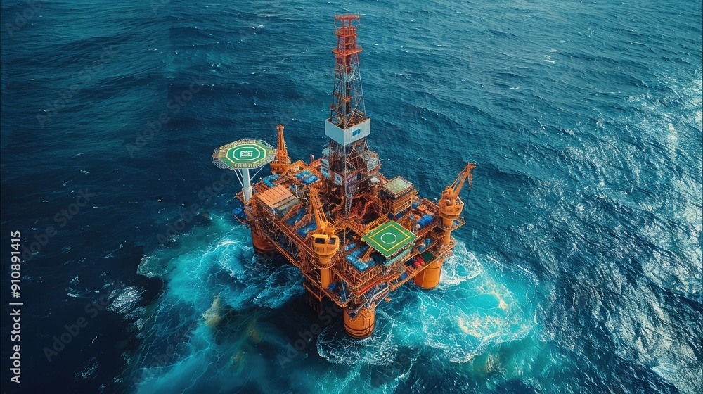 Aufkleber offshore drilling platform with open sea surface. top view. generative ai.