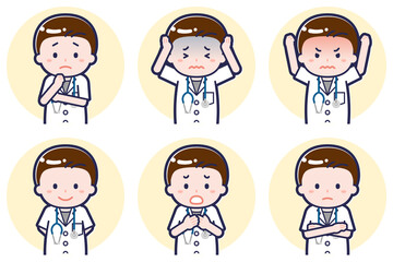 半袖の男性医師のポーズセット_05