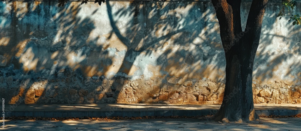 Leinwandbilder the silhouette of trees casting shadows on the wall adds a picturesque element to the empty copy spa