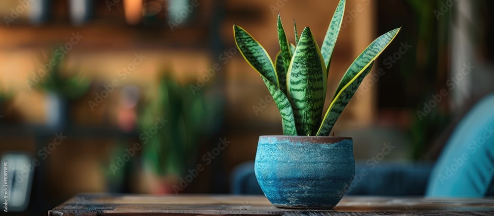 Aufkleber small sansevieria trifasciata in a pot photographed in full frame with copy space image