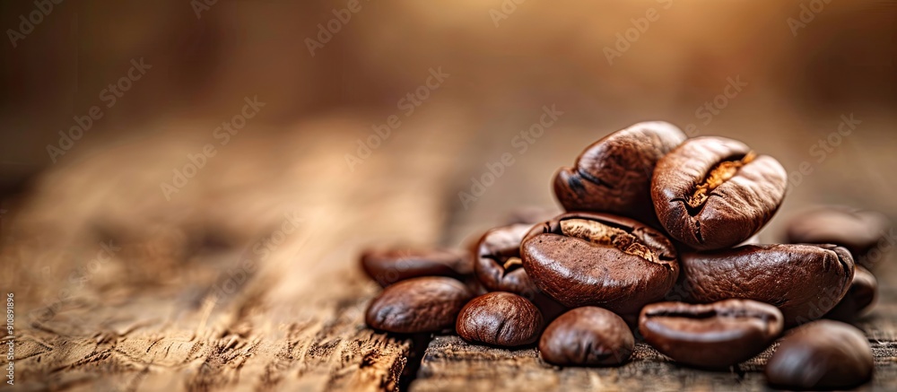 Poster Retro vintage style coffee bean on wood background with a filter effect creating a captivating copy space image