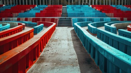 Abstract Amphitheater with Red and Blue Seats