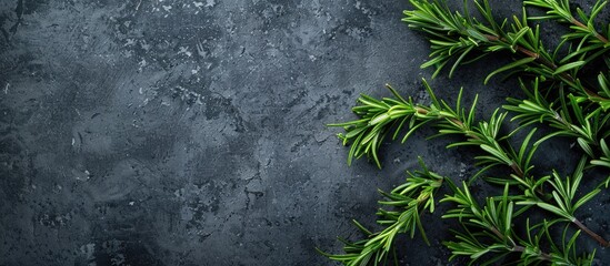 Fresh organic rosemary plant a fragrant herb adding flavor to dishes Ideal for food preparation creating a vibrant and aromatic dish with a natural touch Perfect for culinary use Copy space image