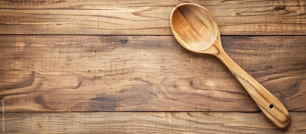 Aufkleber a large wooden spoon displayed against a wooden backdrop with copy space image