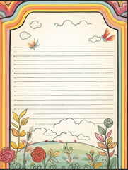 Obraz premium Colorful lined paper with flower and butterfly design.