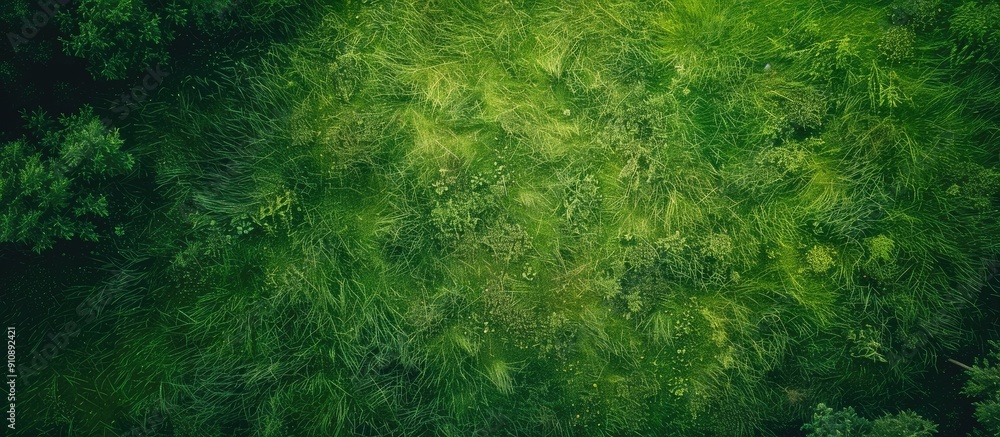 Poster Green grass field seen from above with a background tailored for a copy space image