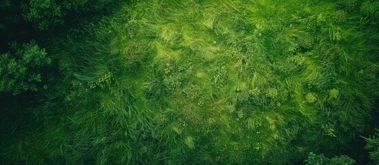 Green grass field seen from above with a background tailored for a copy space image