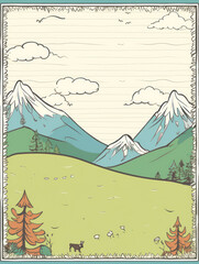 Obraz premium Hand-drawn mountains and meadow.