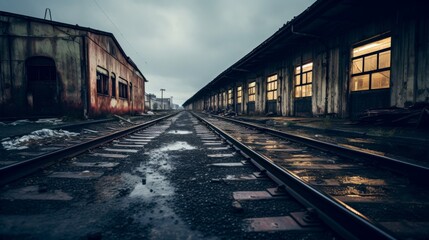 Obraz premium Deserted railway station night long exposure