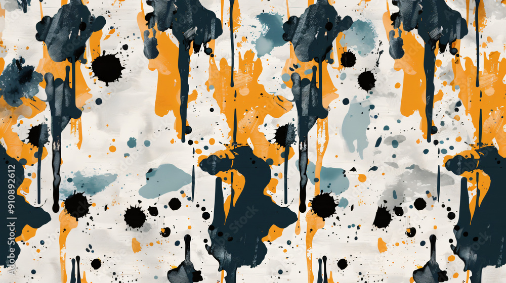 Poster modern and artistic design with black and yellow paint dripping on abstract background
