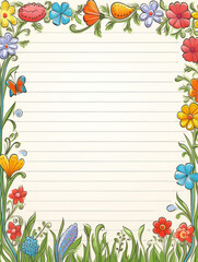 Obraz premium Floral border with lined paper background.
