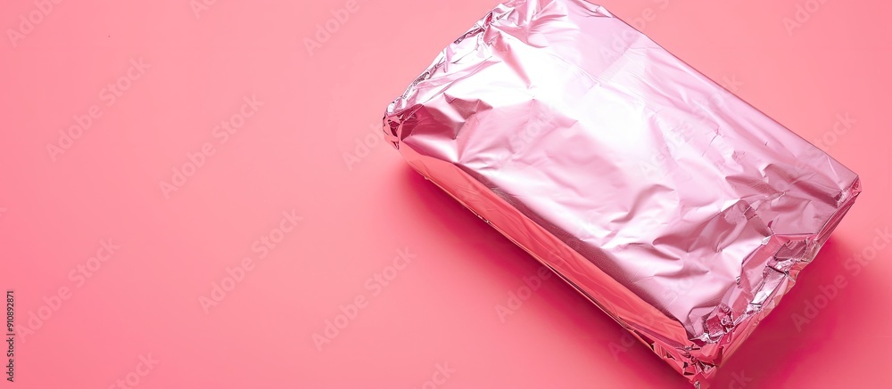 Poster pink background with a foil package providing copy space image