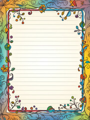 Obraz premium Colorful floral frame with blank lined paper for writing.